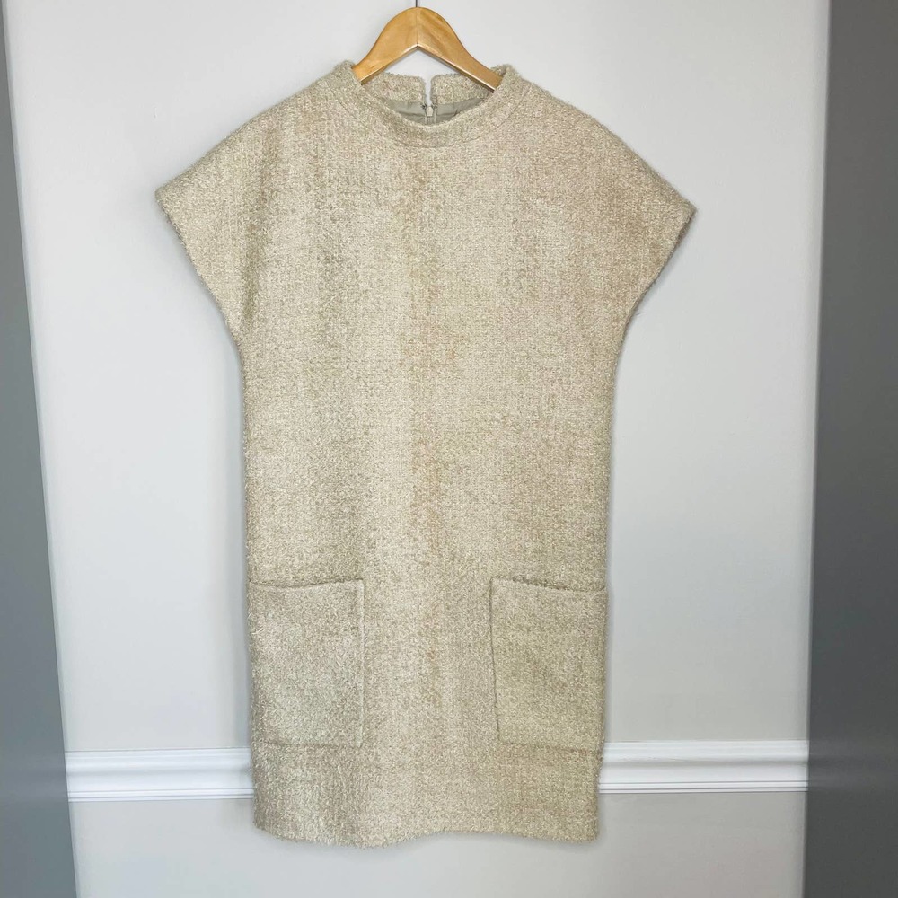 Ann Mashburn Sweater Dress Metallic Eyelash Tweed Cap Sleeve Shift size XS